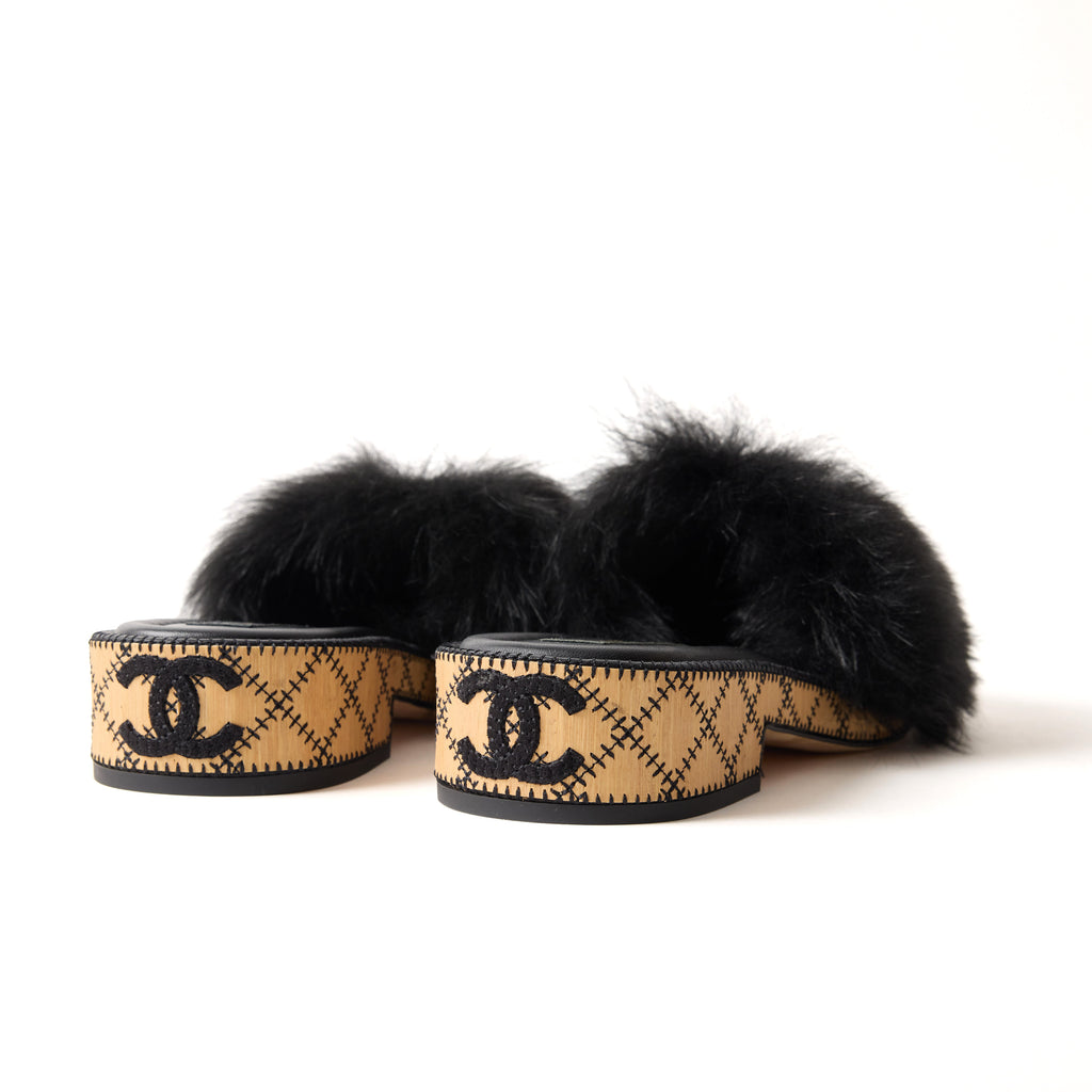 Chanel Shearling Lambskin Mule Size 6.5